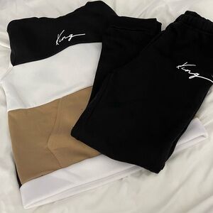 NNT 2pc Boys King Letter Print Color Block Long Sleeve Fleece with Hoodie